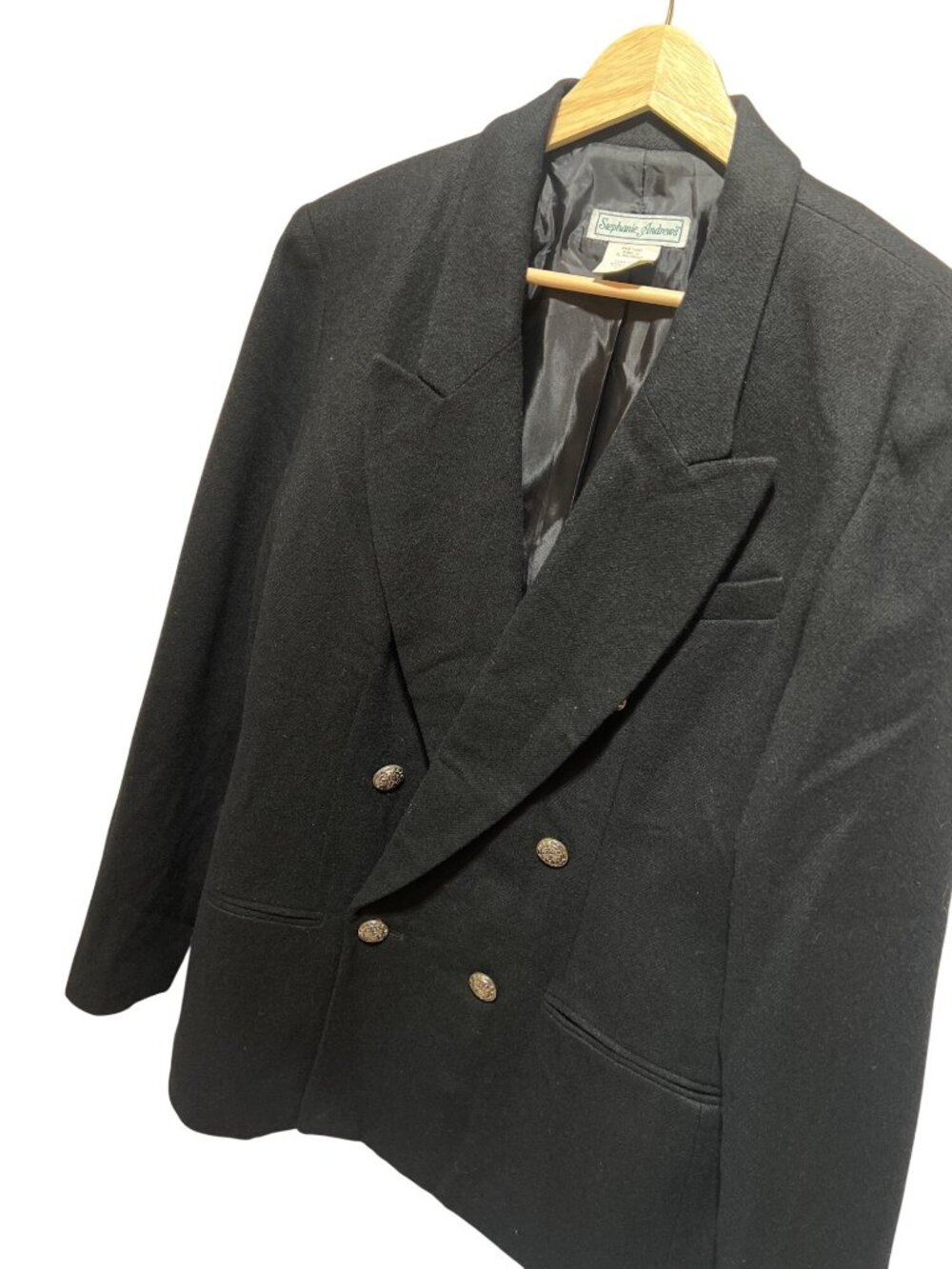 Stephanie Andrews Vintage 80's Black Double-Breasted Blazer With Gold Crest Butt